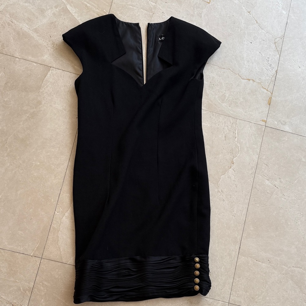 Loube - vintage Classic Black Cap-Sleeve Sheath Dress